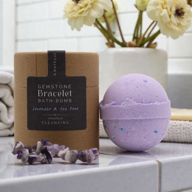 Gemstone Bracelet Bath Bomb. Amethyst, Lavender and Tea Tree
