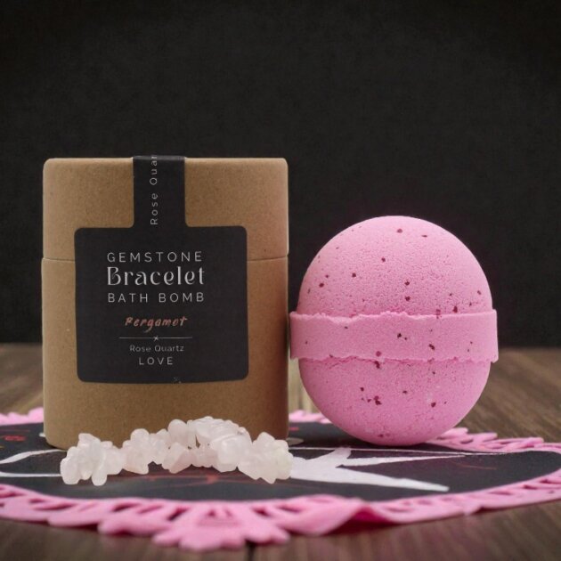 Gemstone Bracelet Bath Bomb. Rose Quartz, Bergamot.