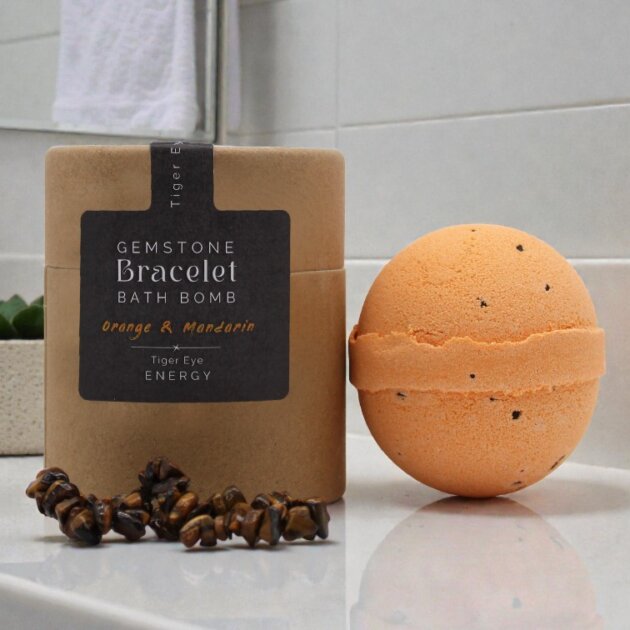 Gemstone Bracelet  Bath Bomb. Tigers Eye, Orange and Mandarin