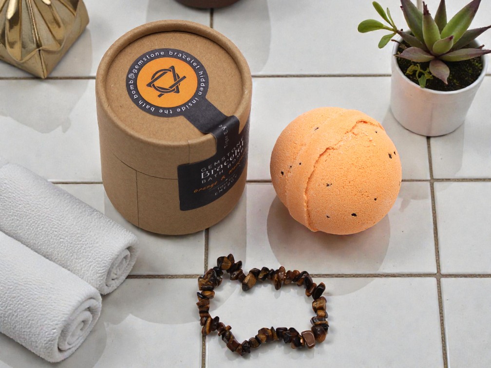 Gemstone Bracelet Bath Bomb. Tigers Eye, Orange and Mandarin - Image 2