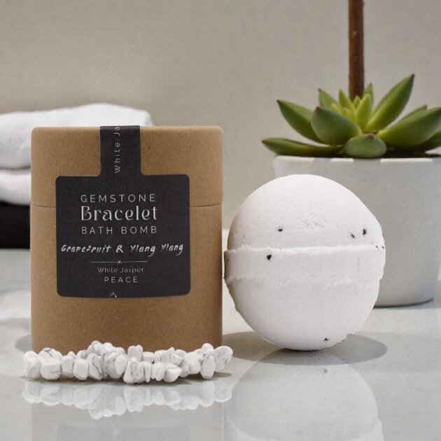 Gemstone Bracelet Bath Bomb. White Jasper, Grapefruit and Ylang Ylang