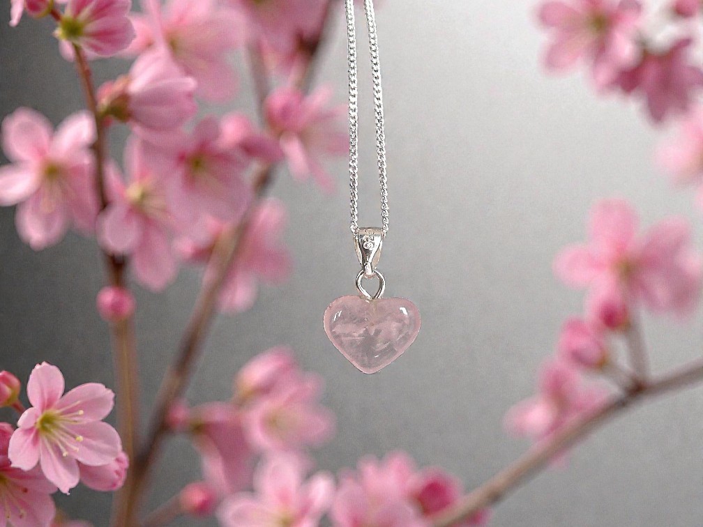 Small Sterling Silver Rose Quartz Heart Pendant Necklace - Image 3