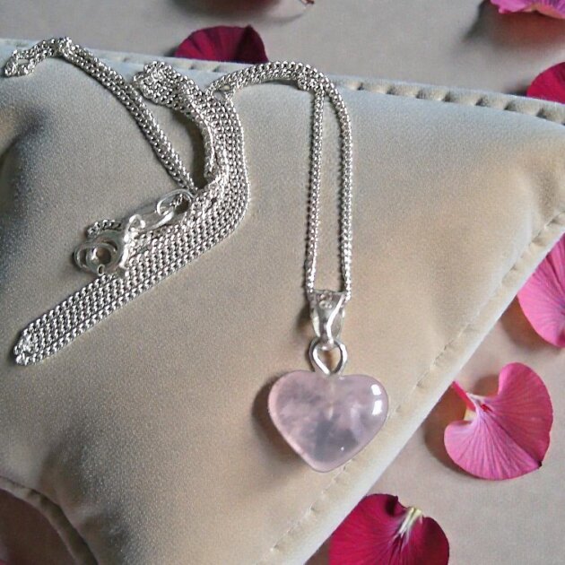 Small Sterling Silver Rose Quartz Heart Pendant Necklace