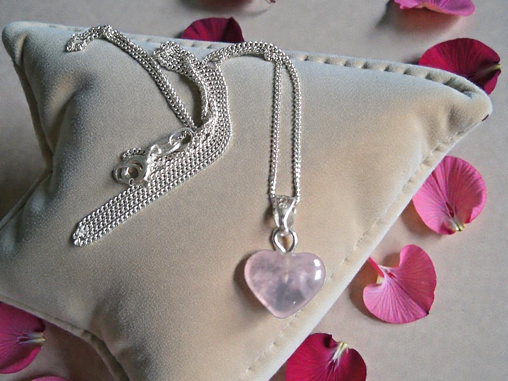 Small Sterling Silver Rose Quartz Heart Pendant Necklace