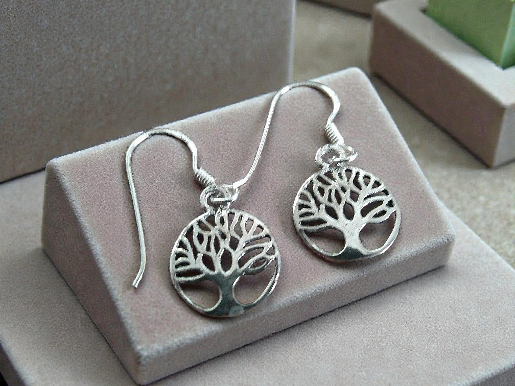 Sterling Silver Tree of Life Drop Earrings - Image 3