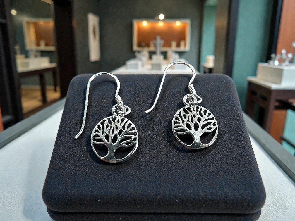 Sterling Silver Tree of Life Drop Earrings - Image 2