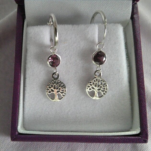 Amethyst Tree of Life  Drop Earrings