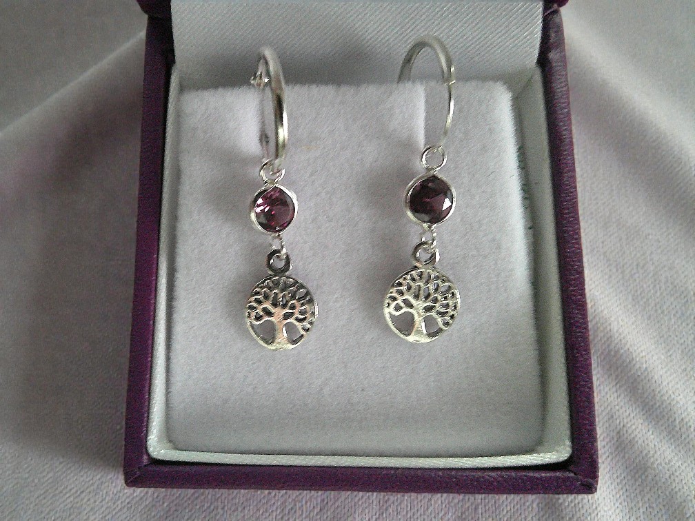 Amethyst Tree of Life Drop Earrings