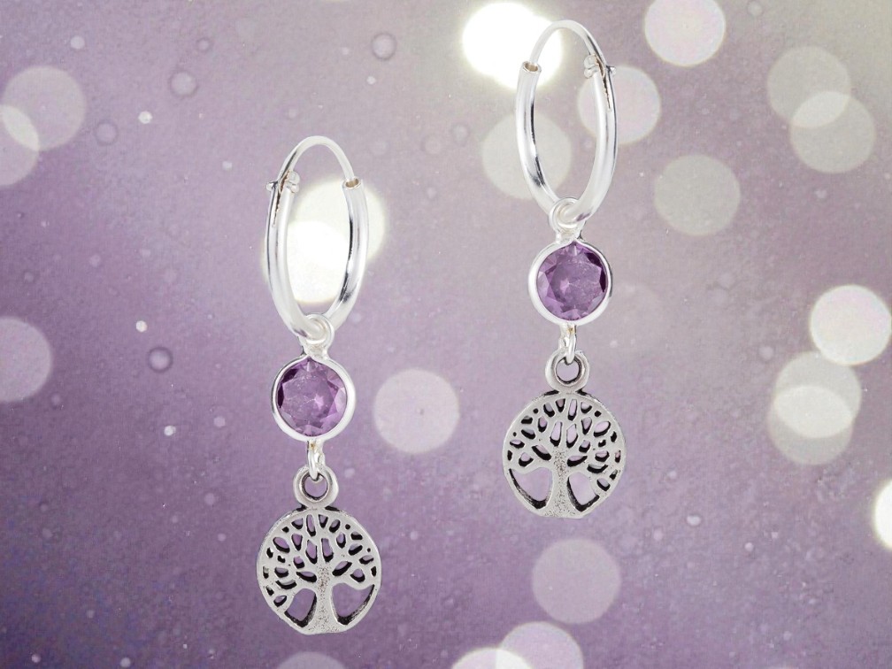Amethyst Tree of Life Drop Earrings - Image 2
