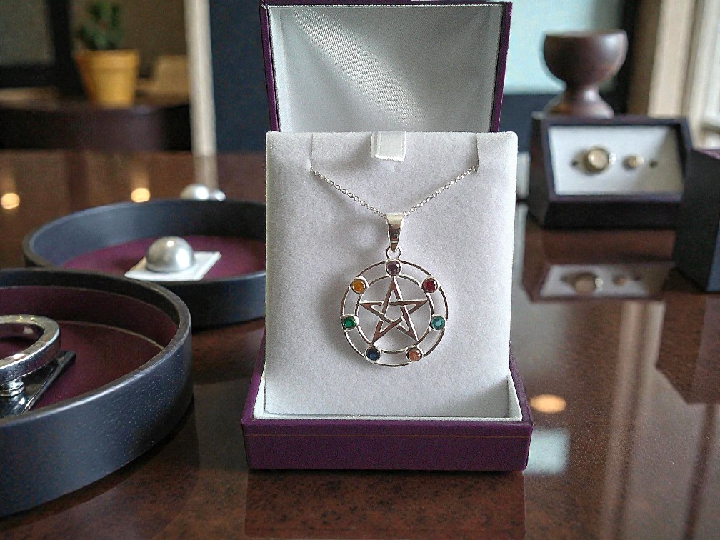 Sterling Silver Chakra Pentagram Pendant Necklace - Image 2
