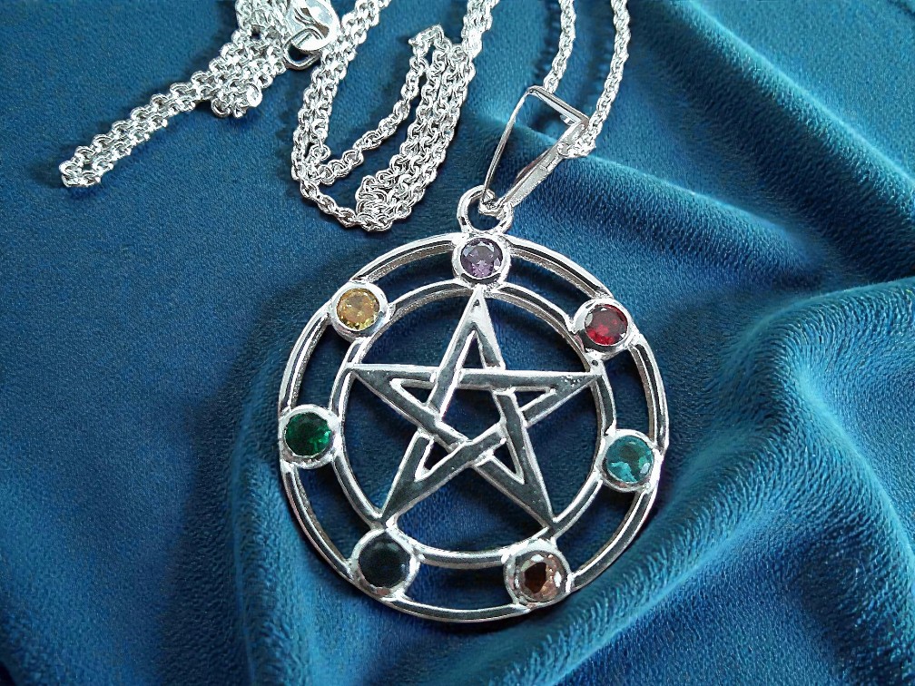 Sterling Silver Chakra Pentagram Pendant Necklace