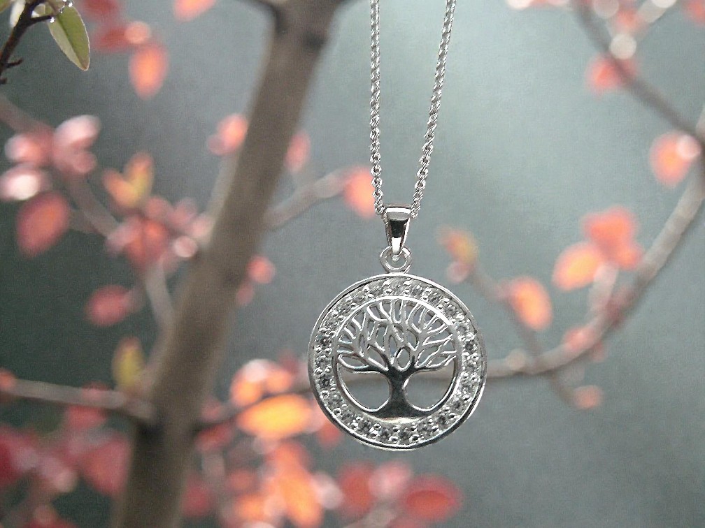 Sterling Silver Tree of Life Necklace with CZ crystals - Image 3