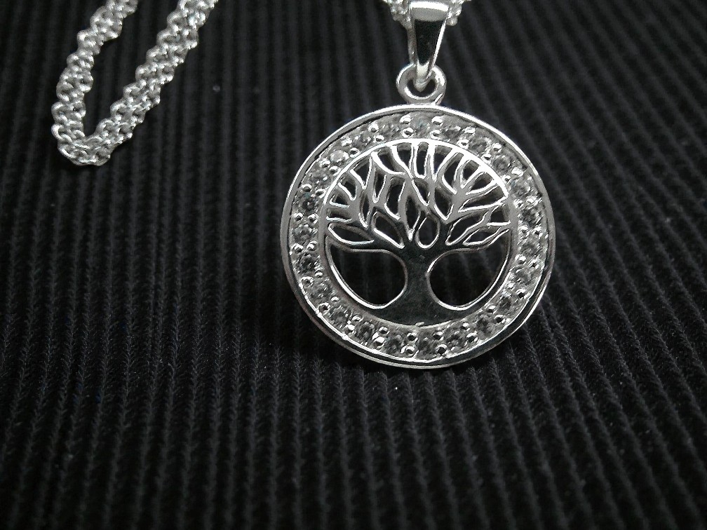Sterling Silver Tree of Life Necklace with CZ crystals - Image 2
