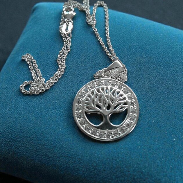 Sterling Silver Tree of Life Necklace with CZ crystals