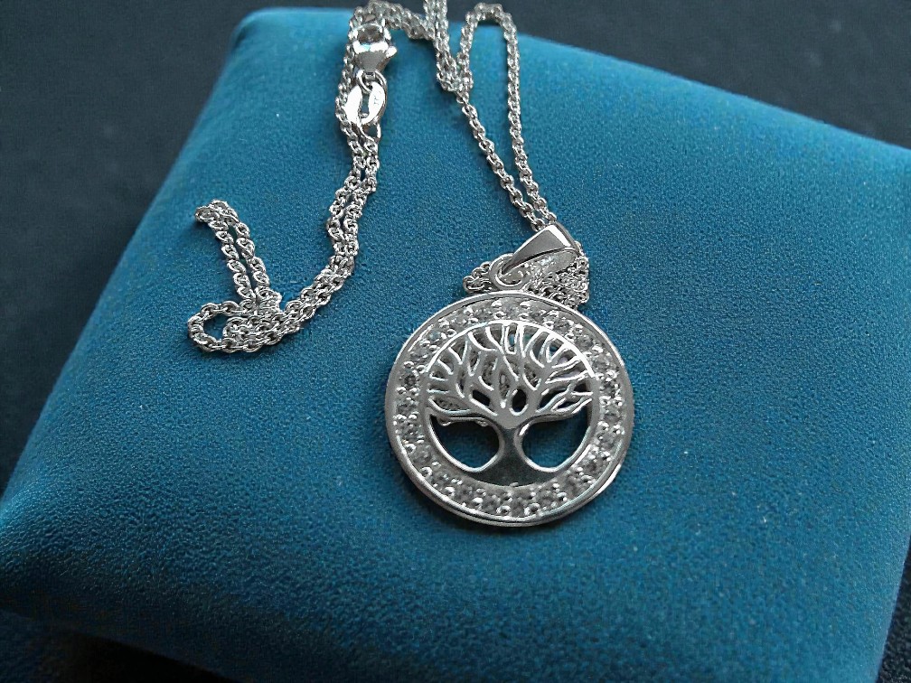 Sterling Silver Tree of Life Necklace with CZ crystals