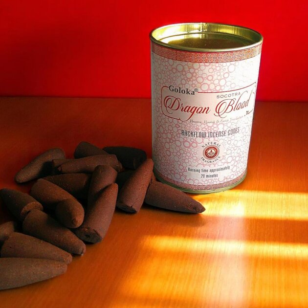 Goloka Dragon Blood Backflow Incense Cones.