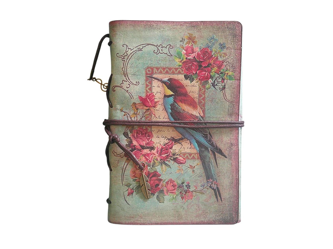 Vintage Inspired Journal With Bird and Flower Print - Image 3