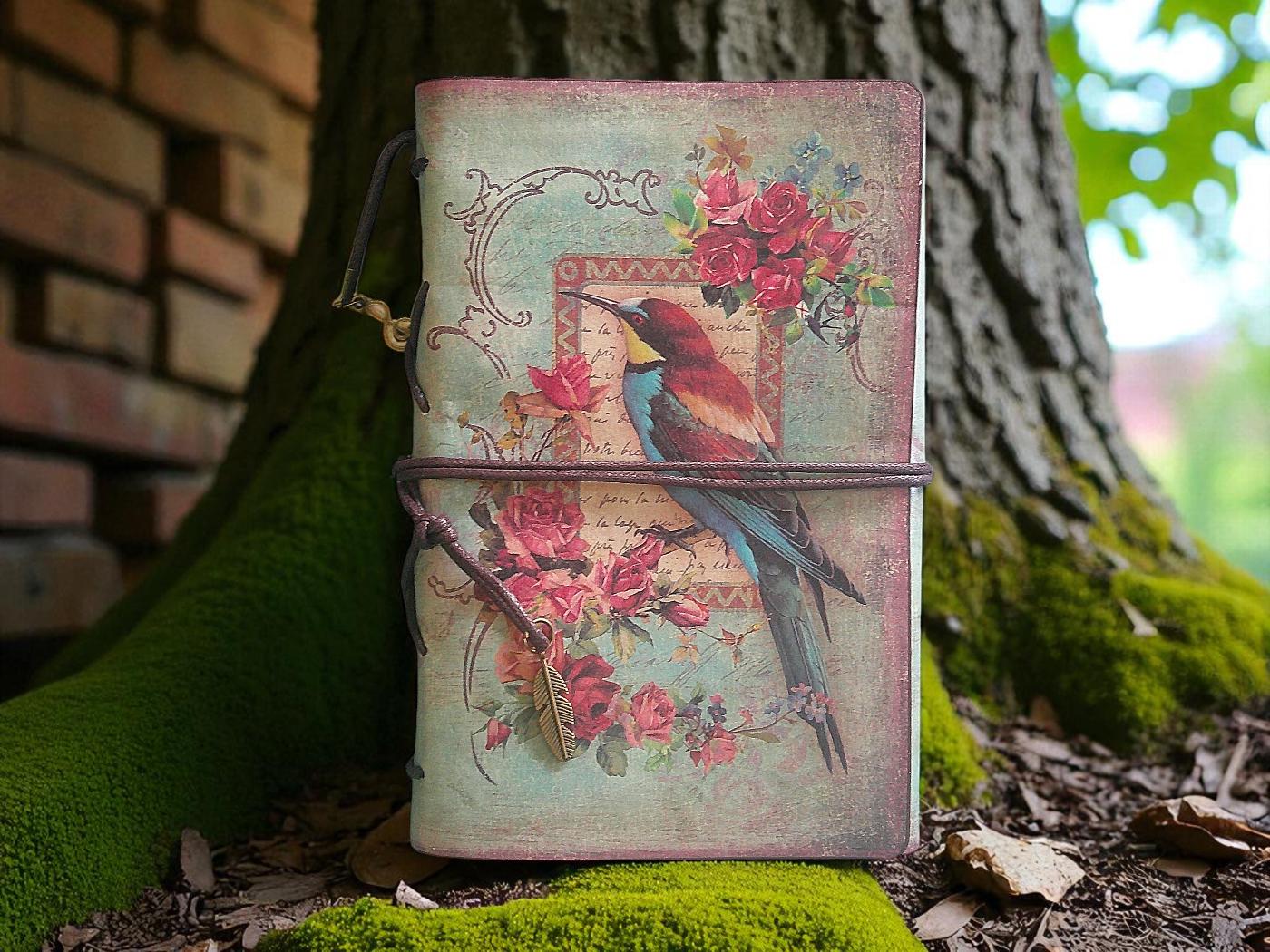 Vintage Inspired Journal With Bird and Flower Print