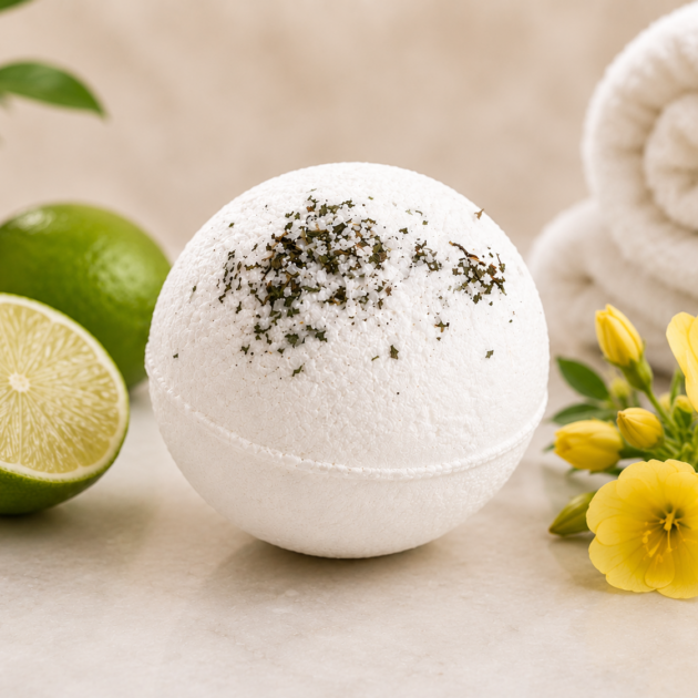 Himalayan Salt Bath Bomb, Tea Tree, Lime and Evening Primrose Oil.