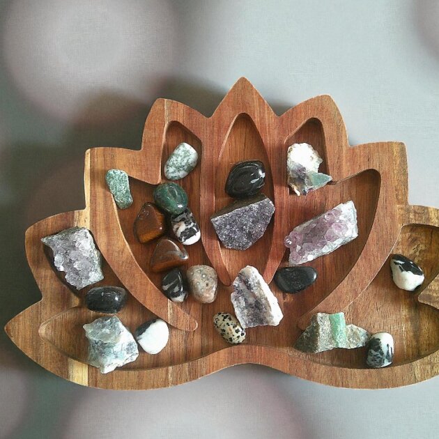 Carved Lotus Flower Wooden Tray