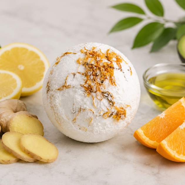 Himalayan Salt Bath Bomb, Lemon, Ginger, Orange & Avocado Oil