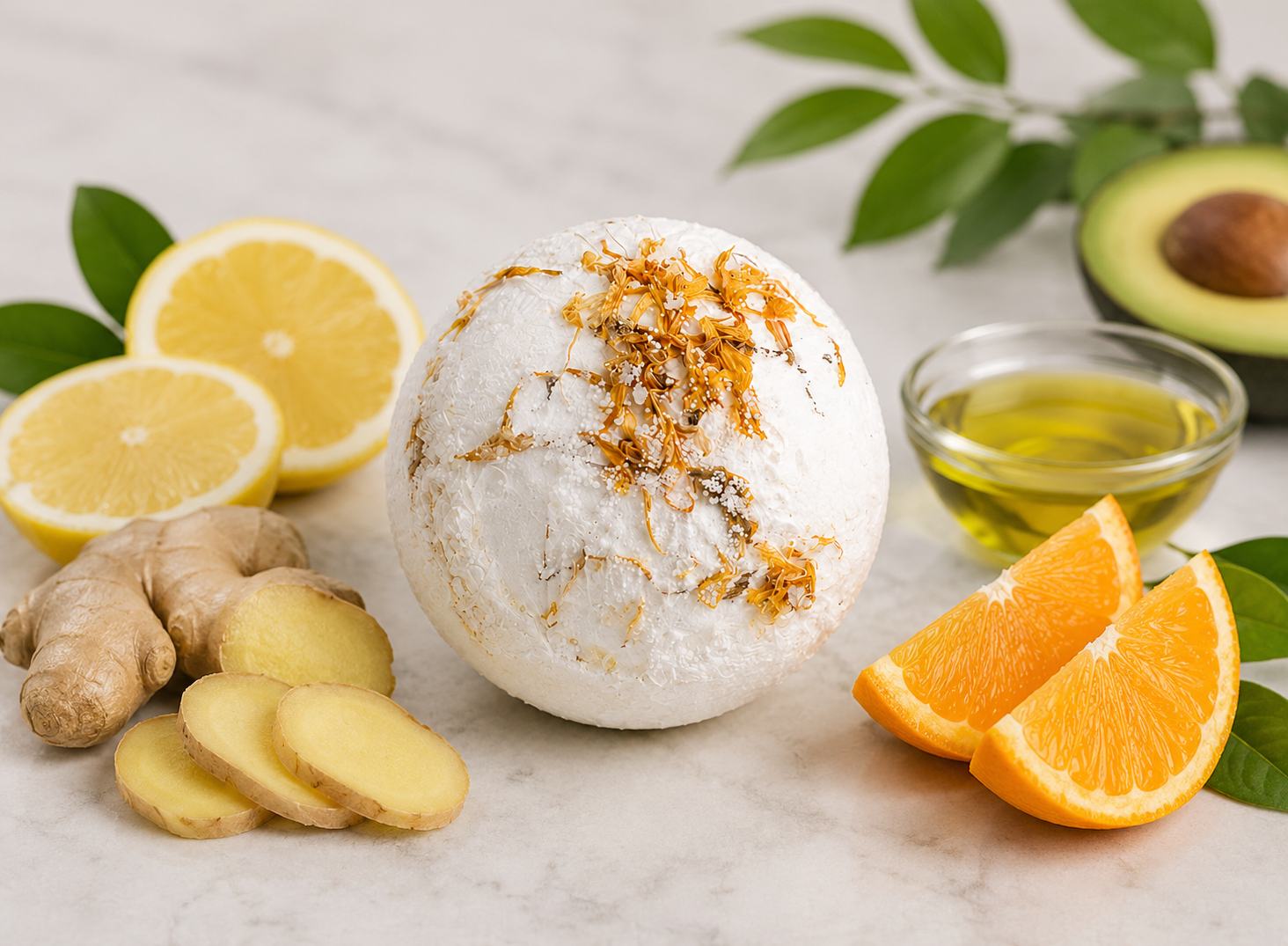 Himalayan Salt Bath Bomb, Lemon, Ginger, Orange & Avocado Oil