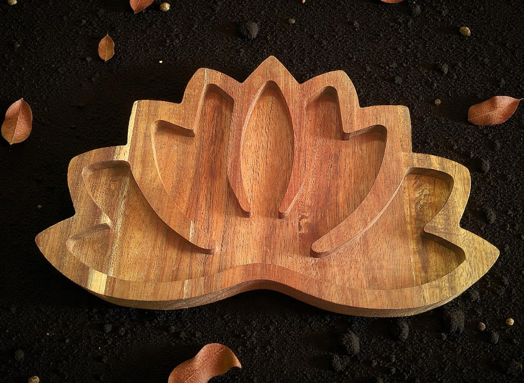 Carved Lotus Flower Wooden Tray - Image 2