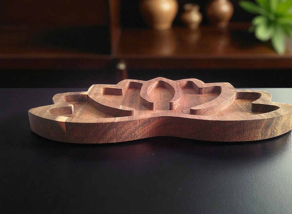 Carved Lotus Flower Wooden Tray - Image 3
