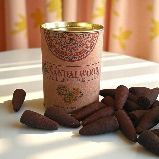 Goloka Sandalwood Backflow Incense Cones