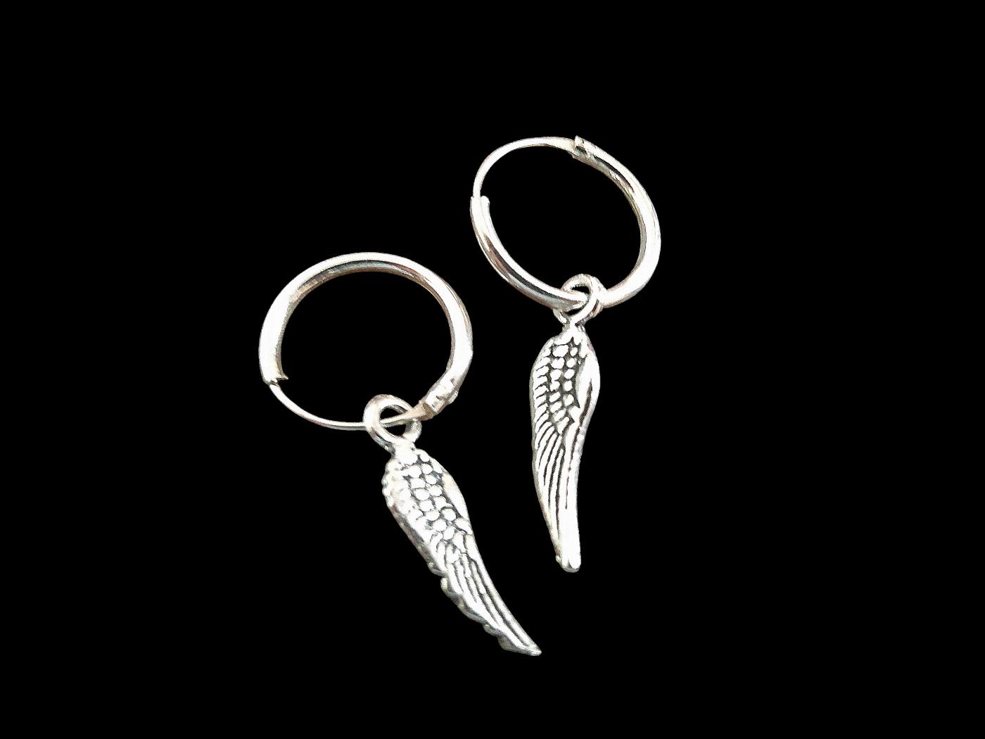 Sterling Silver Angel Wing Hoop Earrings - Image 3