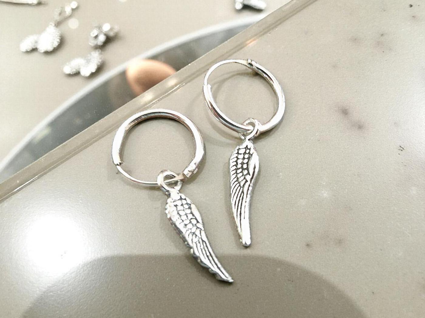 Sterling Silver Angel Wing Hoop Earrings - Image 2