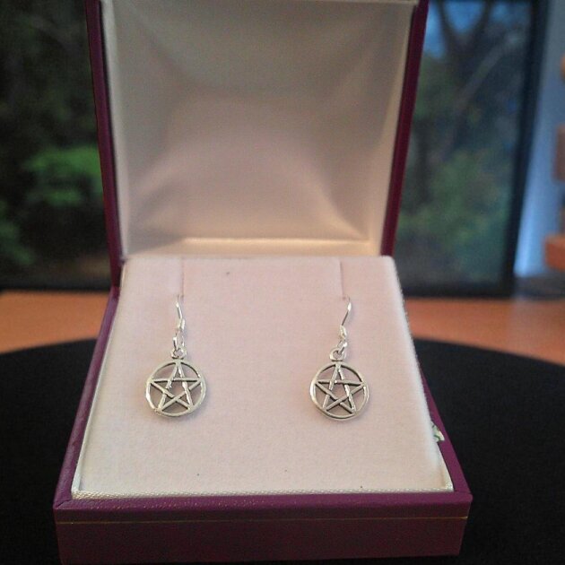 Sterling Silver Pentagram Drop Earrings