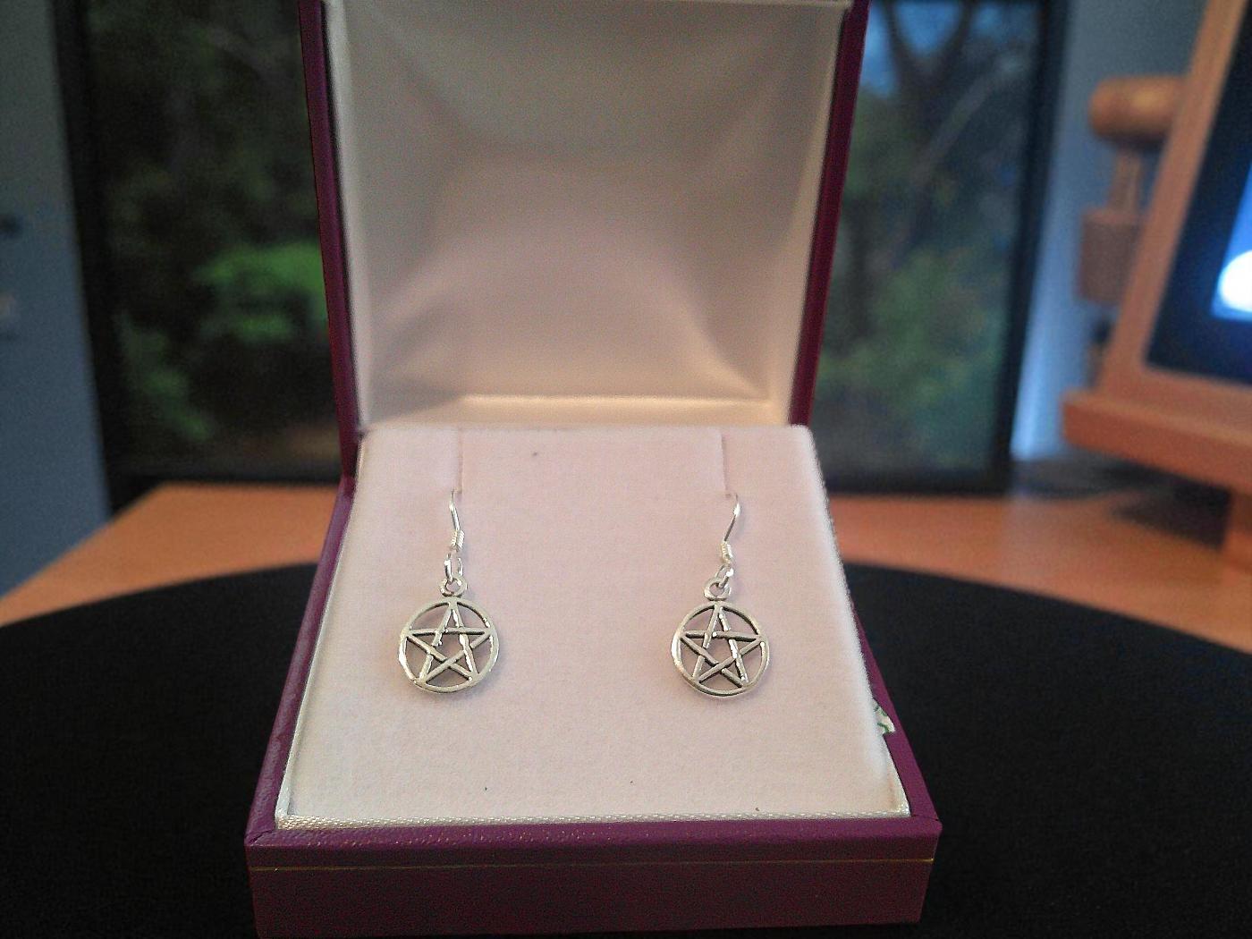 Sterling Silver Pentagram Drop Earrings