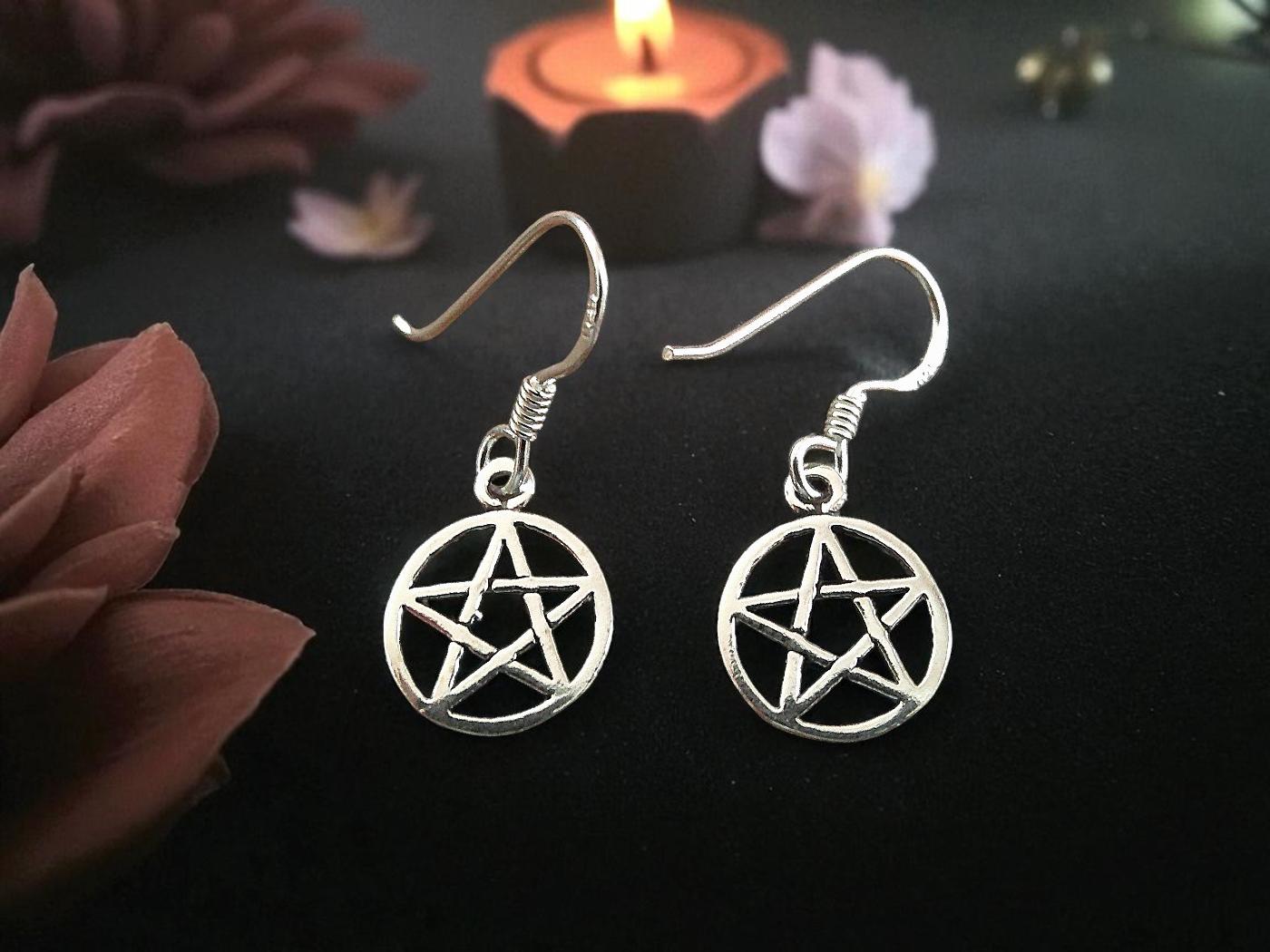 Sterling Silver Pentagram Drop Earrings - Image 2