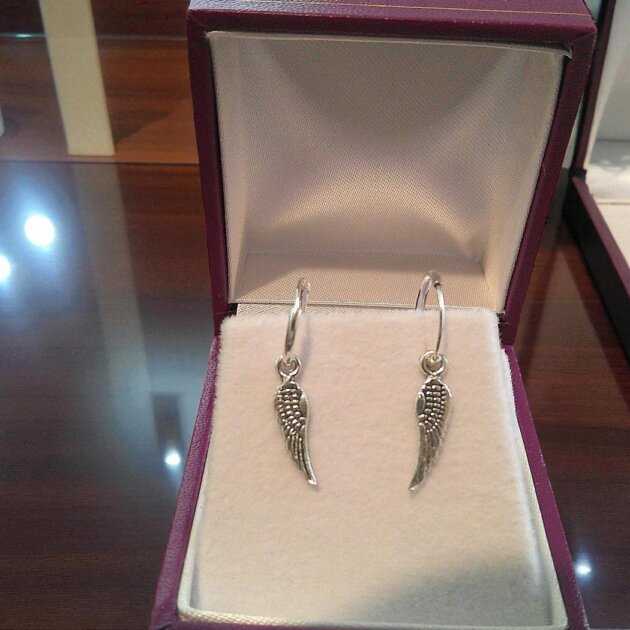 Sterling Silver Angel Wing Hoop Earrings