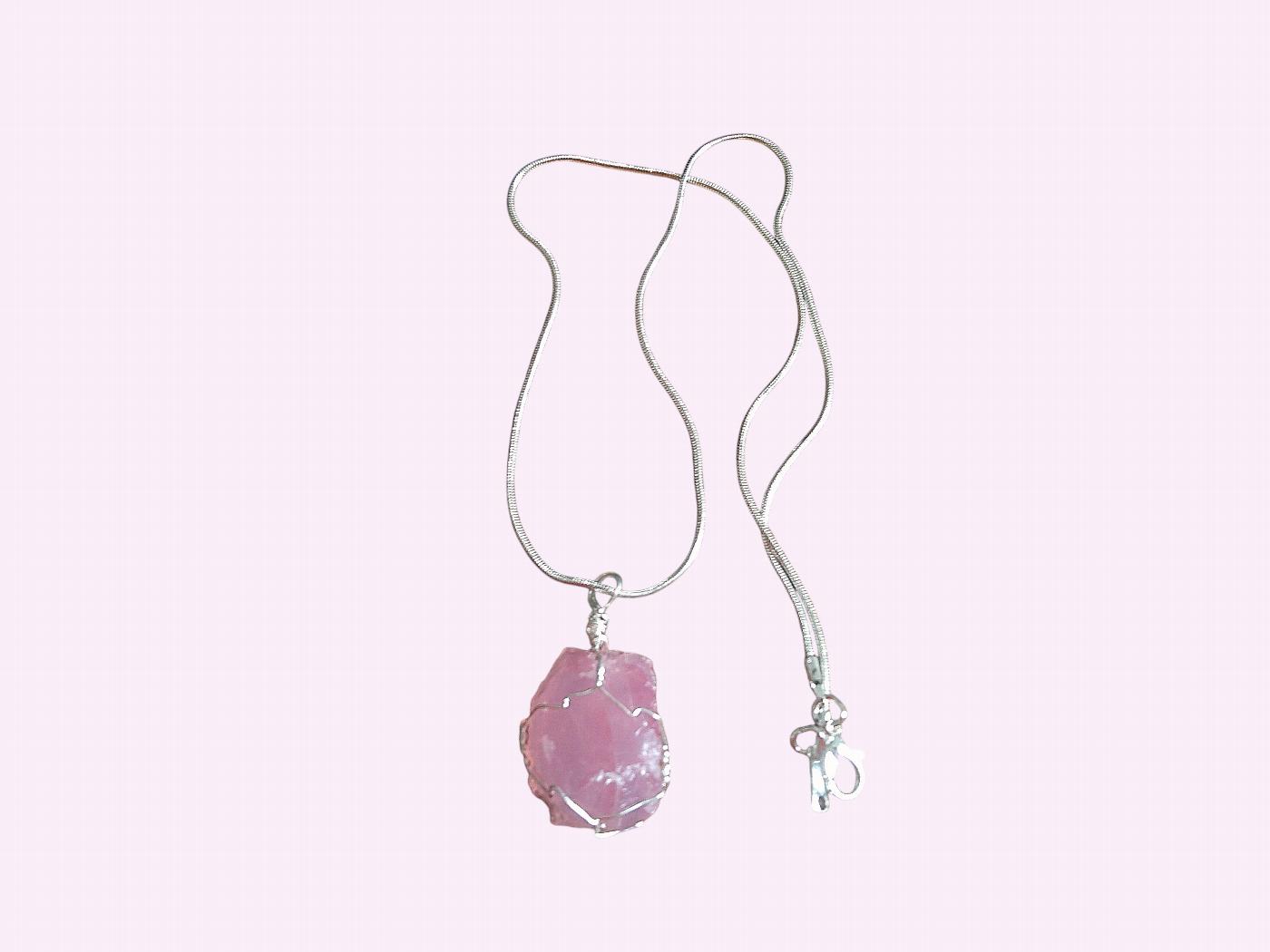 Caged Rough Rose Quartz Necklace - Image 3
