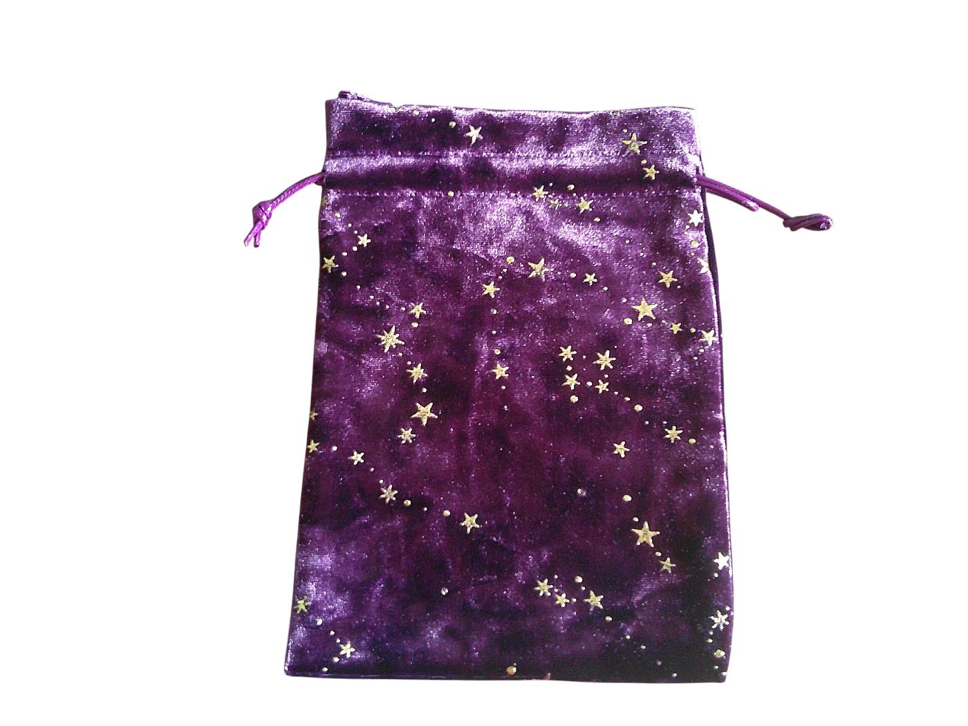 Velvet Pouch Purple with Embossed Gold stars - Image 2