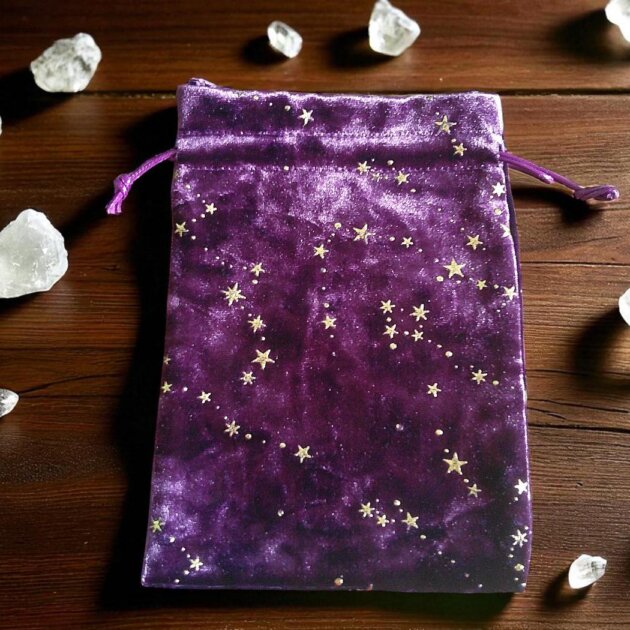 Velvet Pouch Purple with Embossed Gold stars
