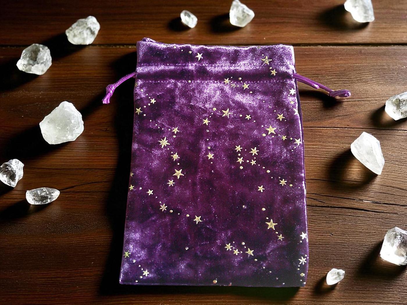 Velvet Pouch Purple with Embossed Gold stars