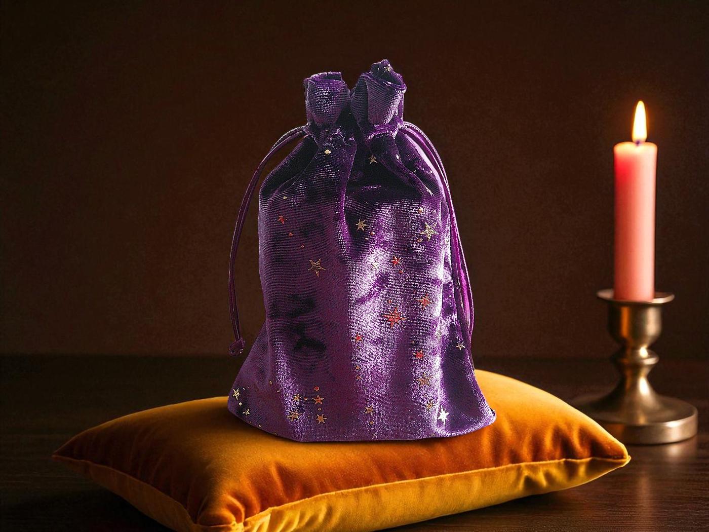 Velvet Pouch Purple with Embossed Gold stars - Image 3