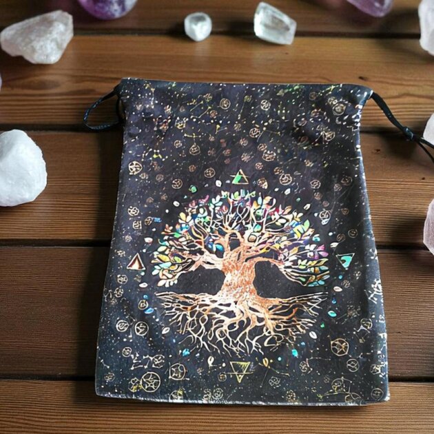 Velvet Pouch Black with Gold Tree of Life