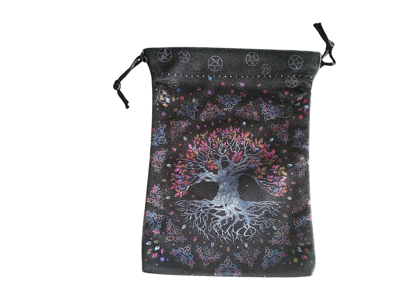 Velvet Pouch Black with Silver Tree of Life - Image 2