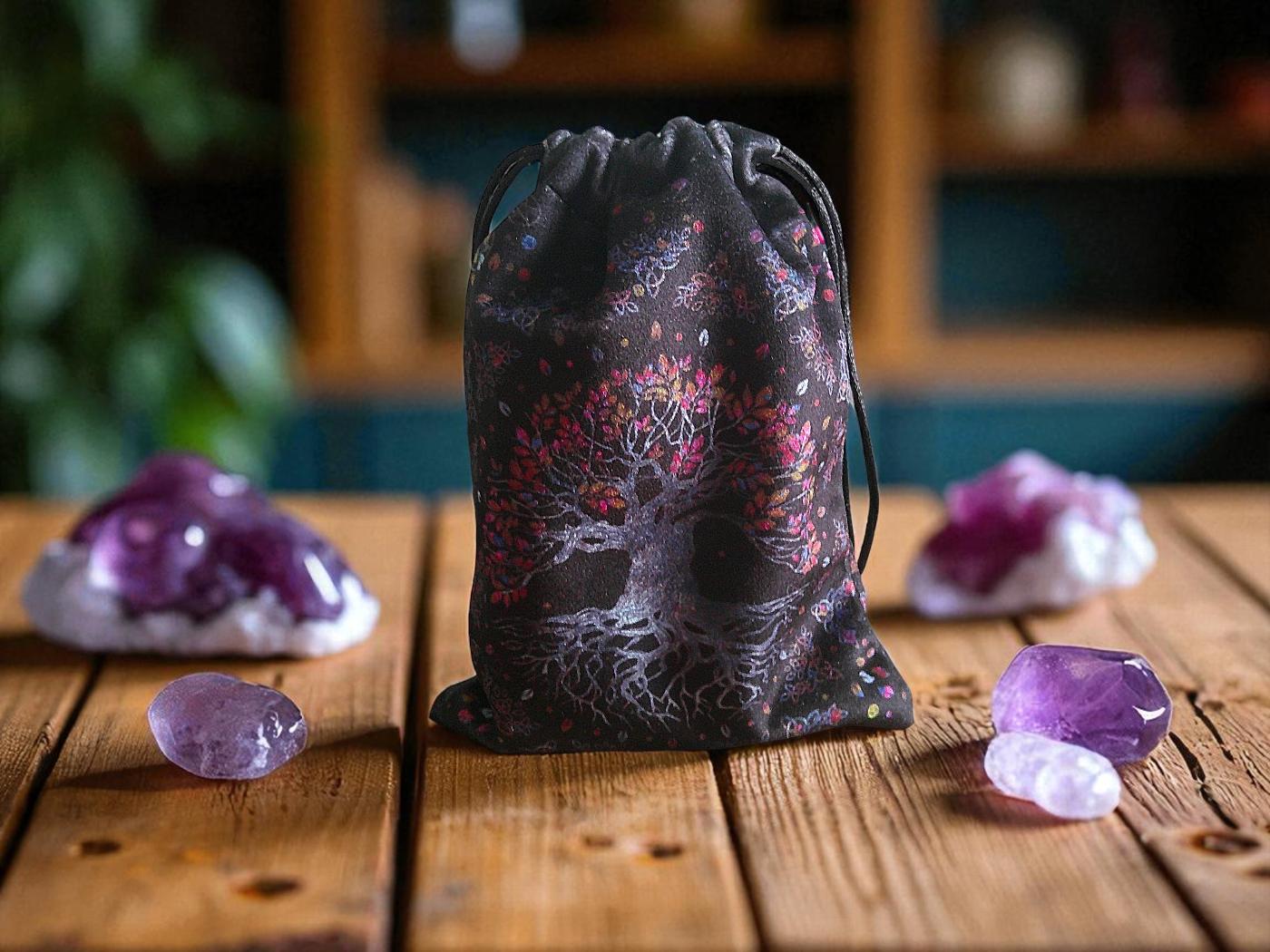 Velvet Pouch Black with Silver Tree of Life - Image 3