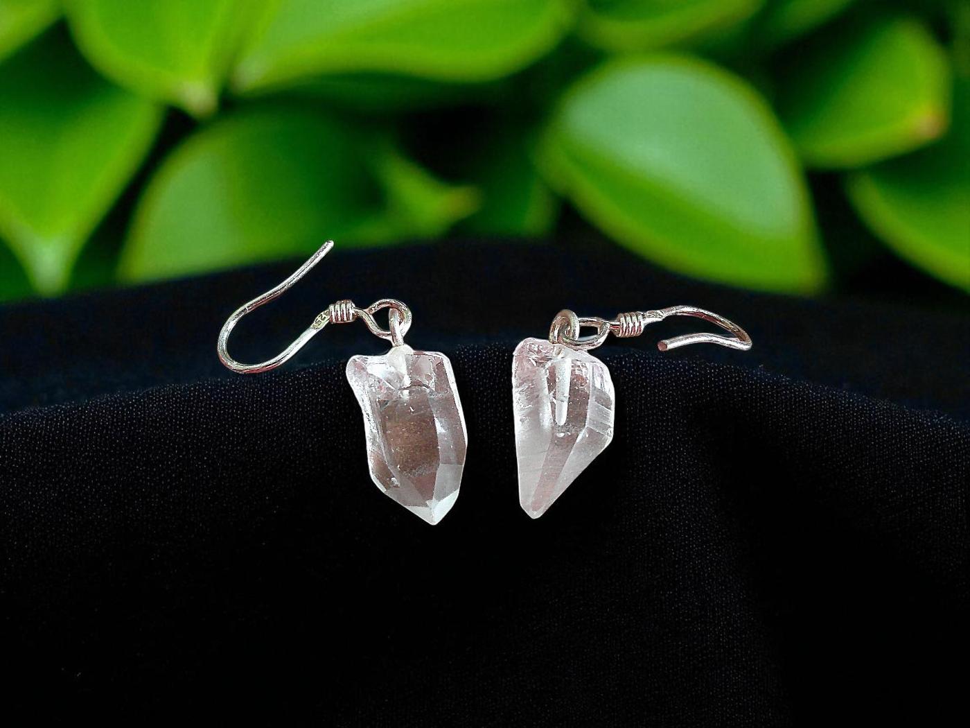 Rough Clear Quartz Sterling Silver Earrings - Image 2