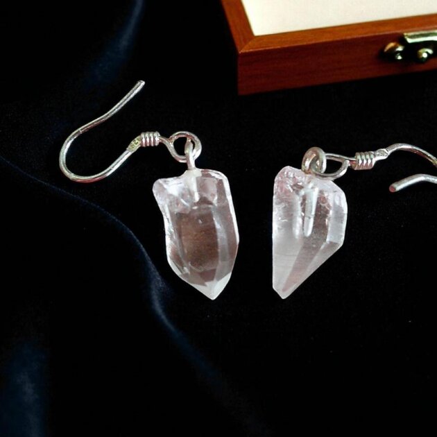 Rough Clear Quartz Sterling Silver Earrings