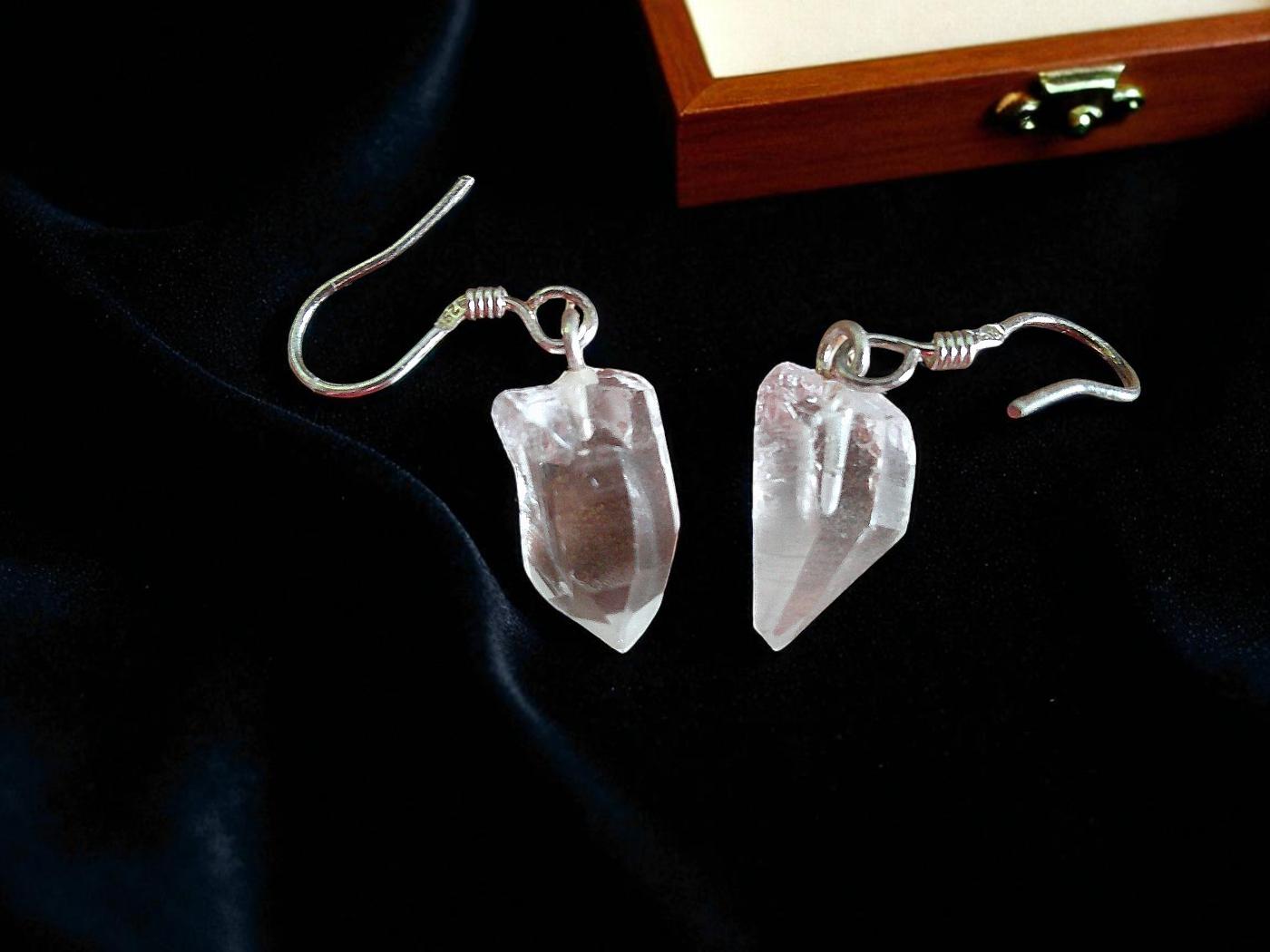 Rough Clear Quartz Sterling Silver Earrings