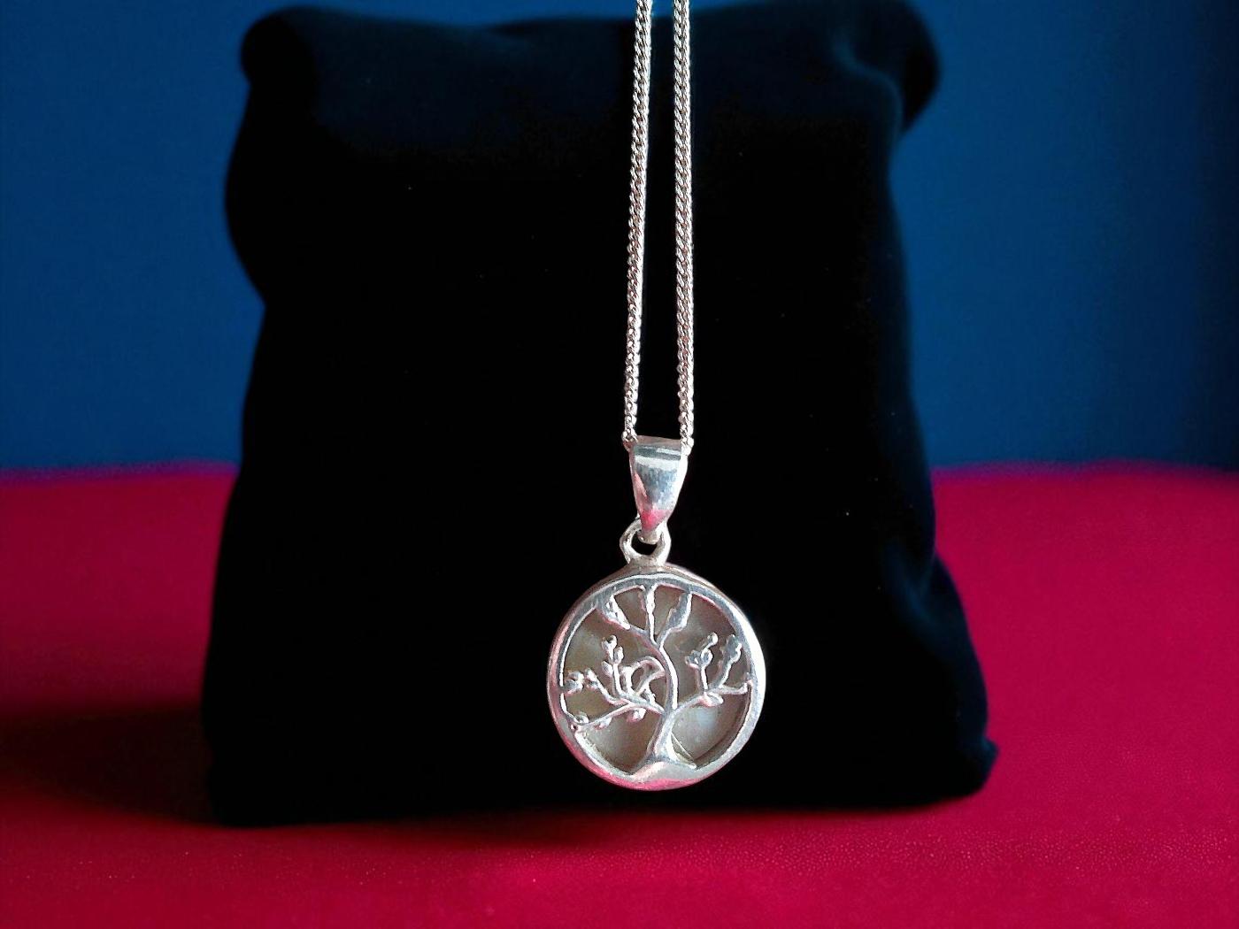 Sterling Silver Tree of Life and Mother of Pearl Necklace - Image 2