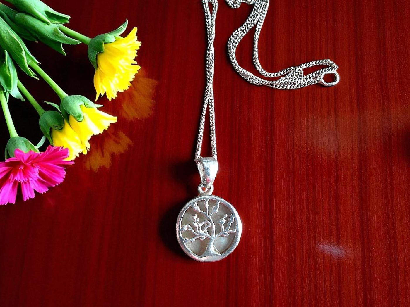 Sterling Silver Tree of Life and Mother of Pearl Necklace
