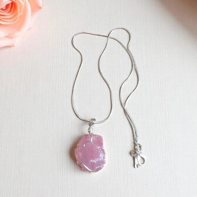 Caged Rough Rose Quartz Necklace