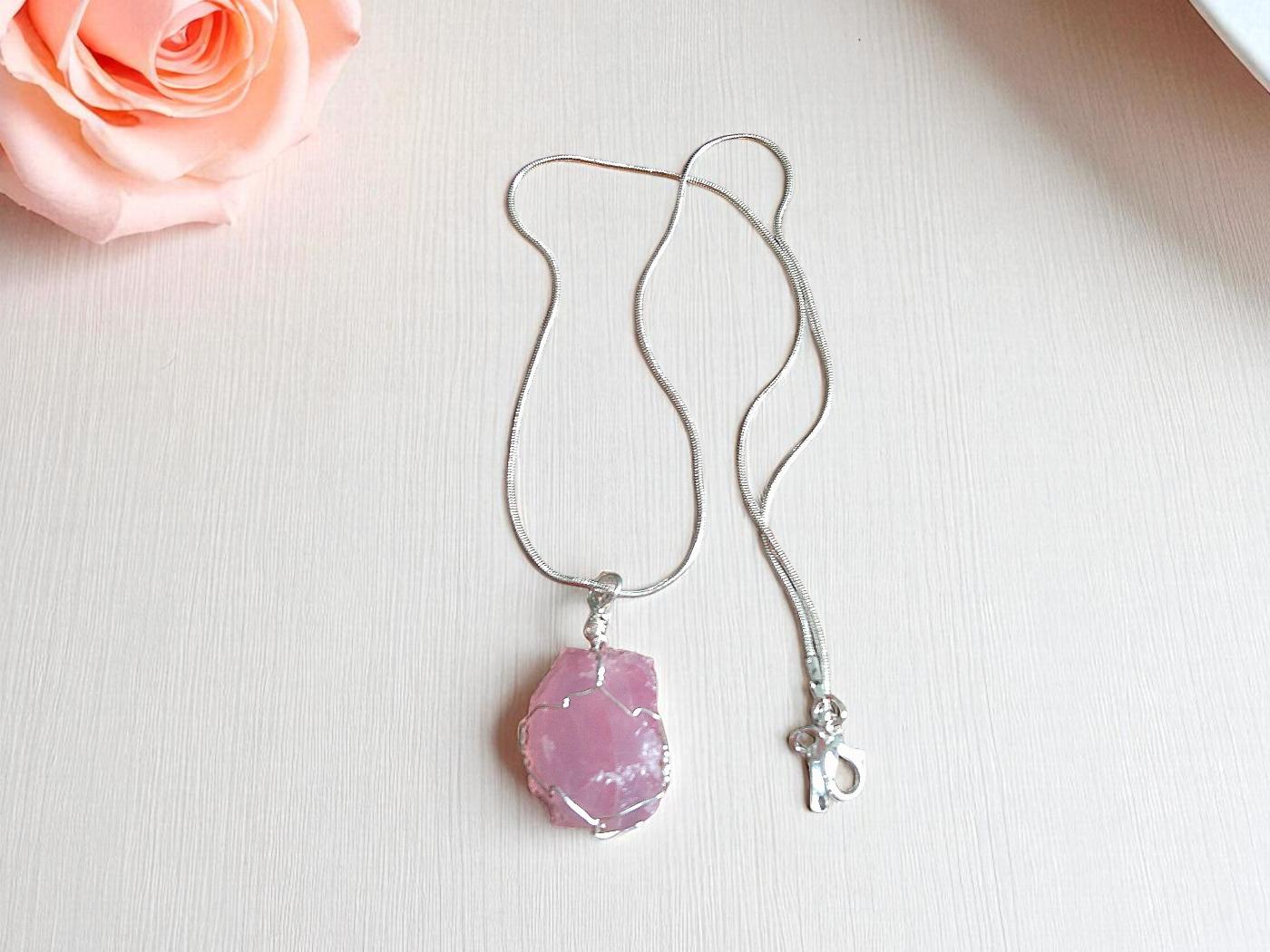 Caged Rough Rose Quartz Necklace